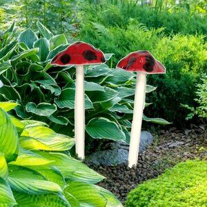Garden Mushroom 2 Pottery Outdoor Decorations Handmade Polka Dot Fairy